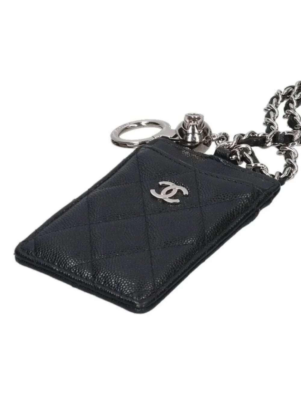 Chanel CC Logo Caviar Leather Neck Strap Card Case